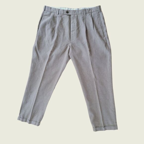 JOS. A. BANK Travelers Collection 100% Linen Pants Khaki Tan Cuffed 40 x 30 - Picture 12 of 15